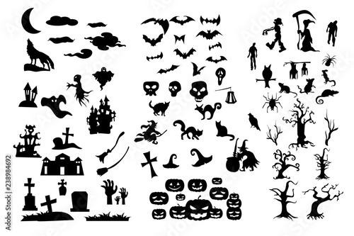 The Collection of halloween silhouettes icons and characters  Shape of halloween character ready made for use. EPS10 Vector. 