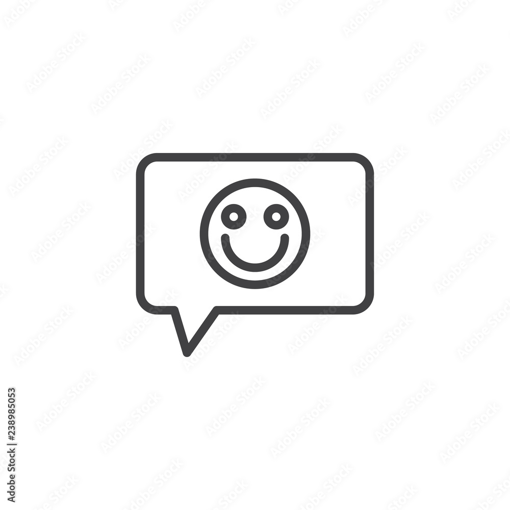 Feedback, smile emoticon outline icon. linear style sign for mobile concept and web design. Positive speech bubble simple line vector icon. Symbol, logo illustration. Pixel perfect vector graphics Feedback, smile emoticon outline icon. linear style sign for mobile concept and web design. Positive speech bubble simple line vector icon. Symbol, logo illustration. Pixel perfect vector graphics
