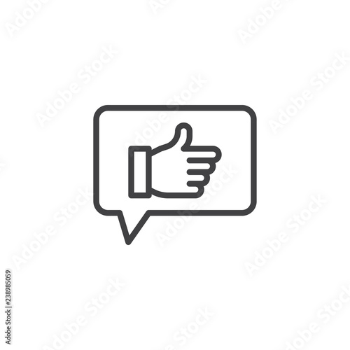 Like feedback outline icon. linear style sign for mobile concept and web design. Thumb up speech bubble simple line vector icon. Symbol, logo illustration. Pixel perfect vector graphics