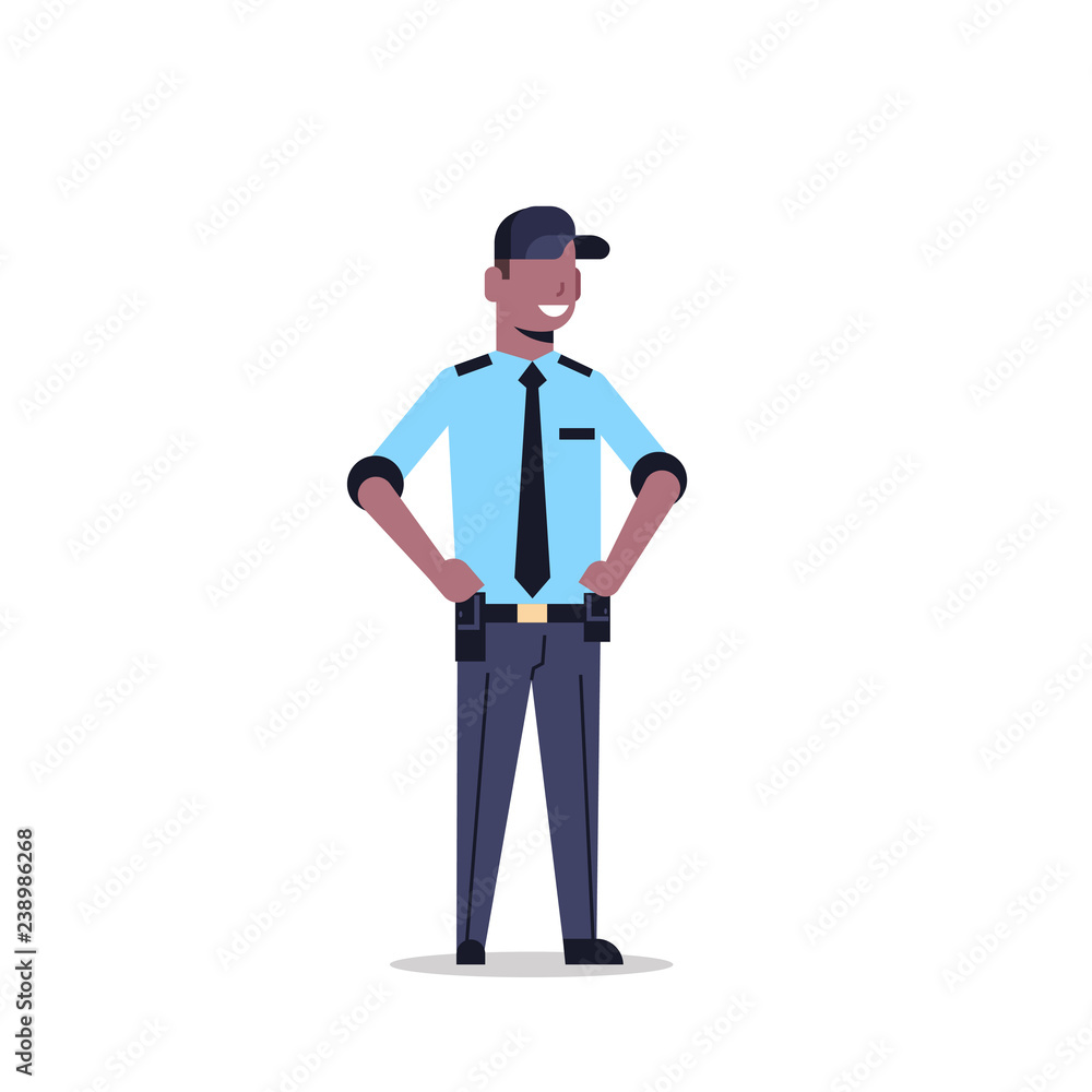 african american security guard man in uniform police officer male cartoon character full length flat isolated african american security guard man in uniform police officer male cartoon character full length flat isolated