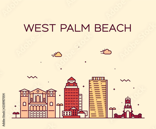 West Palm Beach skyline Florida USA vector linear