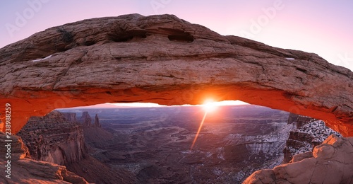 Sunrise at Mesa Arch of Canyon lands National Park. Utah, United state of America