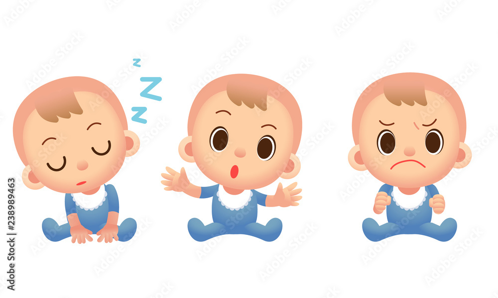 Vector cute baby characters in different actions, expressions isolated on white background Vector cute baby characters in different actions, expressions isolated on white background