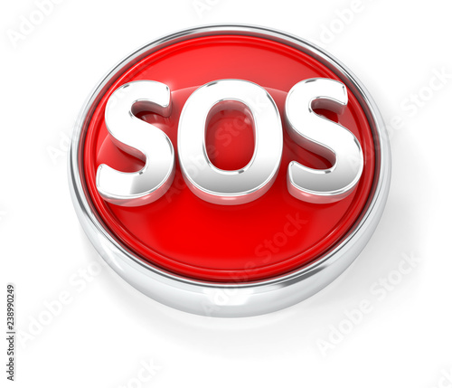 SOS icon on glossy red round button