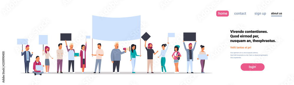 people group holding placards and megaphone cityscape background protesting crowd demonstration picket or conflict concept isolated horizontal copy space people group holding placards and megaphone cityscape background protesting crowd demonstration picket or conflict concept isolated horizontal copy space