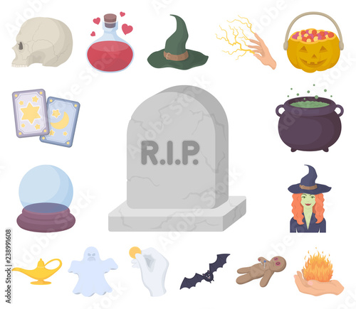 cartoon and white magic cartoon icons in set collection for design. Attributes and sorceress accessories vector symbol stock web illustration.
