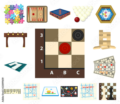 Board game cartoon icons in set collection for design. Game and entertainment vector symbol stock web illustration.