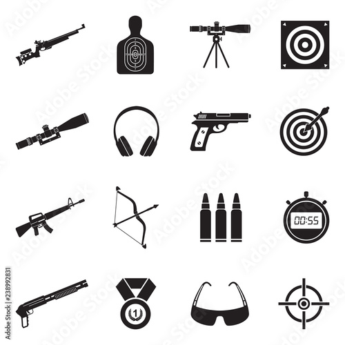 Shooting Range Icons. Black Flat Design. Vector Illustration.