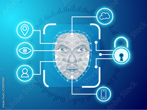 Biometric identification or Facial recognition system concept.