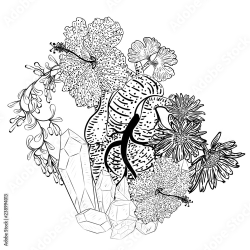 Human heart with floral and crystals