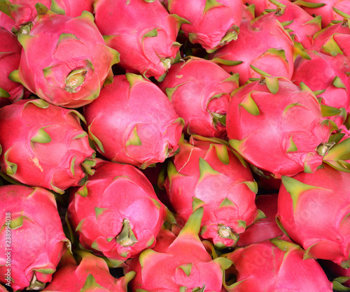 pile dragon fruit texture background / dragon fruit for sale in the market Tropical fruit