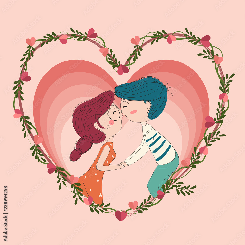Cute couple in love with heart shape. Cute couple in love with heart shape.