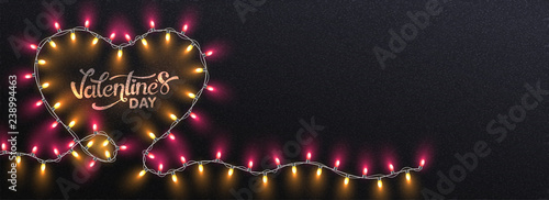 Valentine's day banner, heart shape made by decorative lights.