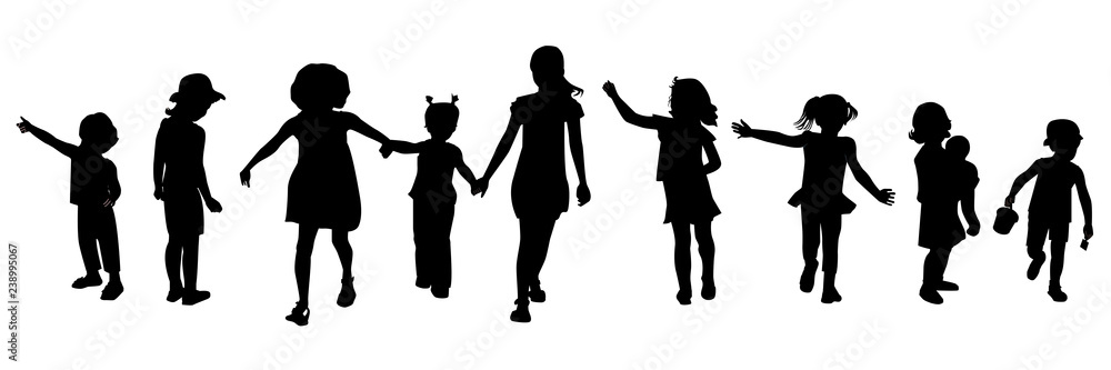 Editable silhouettes of children in various poses.