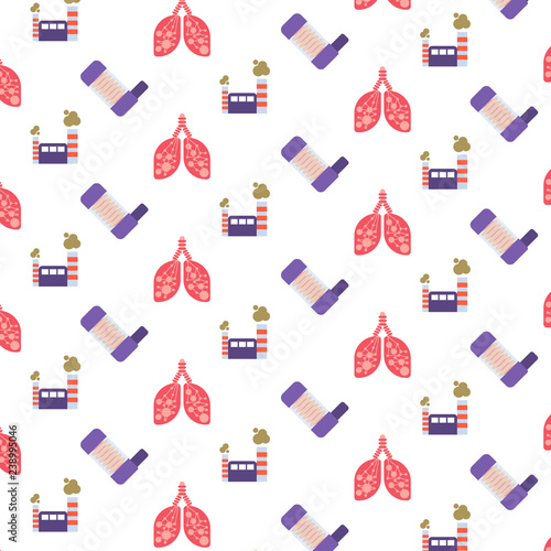 human lungs anesthesia breathing machine or ventilator icon healthcare medical service logo factory pipe air pollution concept flat seamless pattern