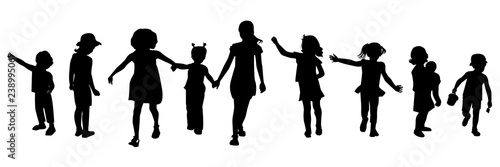 Editable silhouettes of children in various poses.