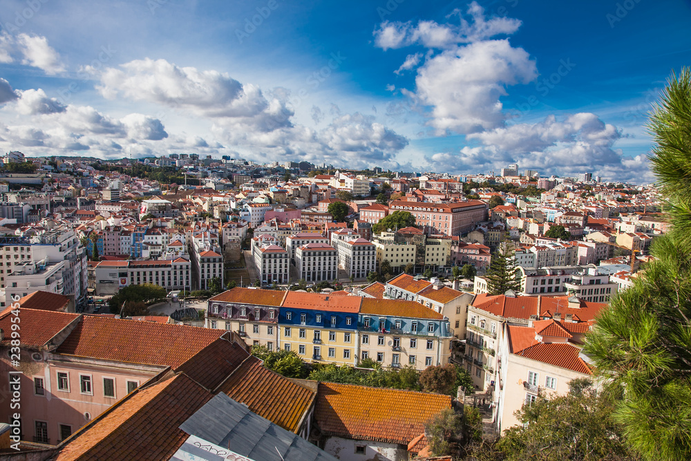 Aerial view of the Lisbon old town center with main streets . Portugal.