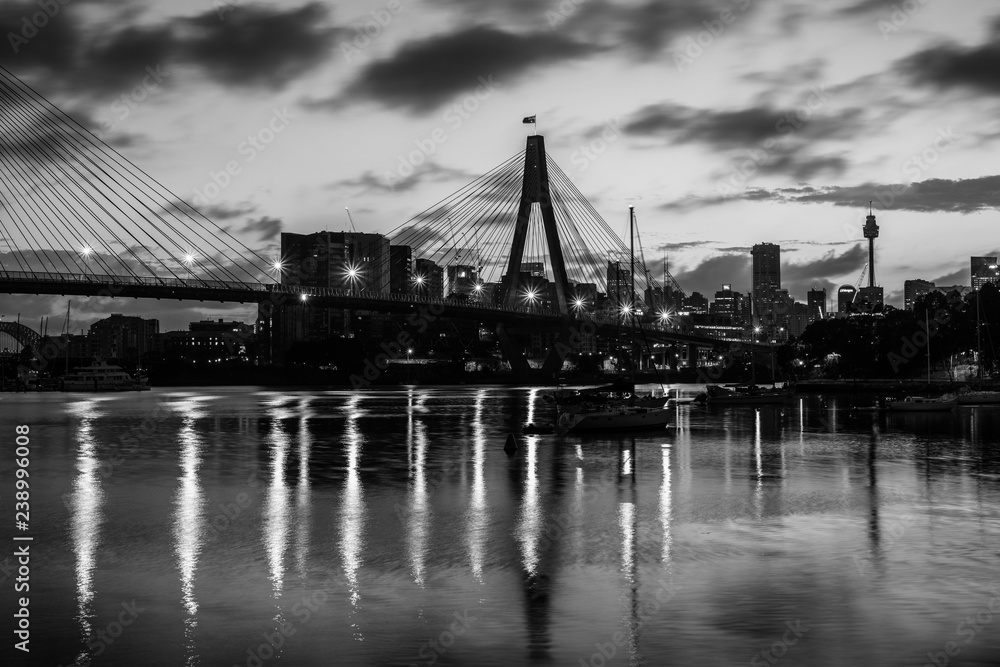City and bridge view at dawn