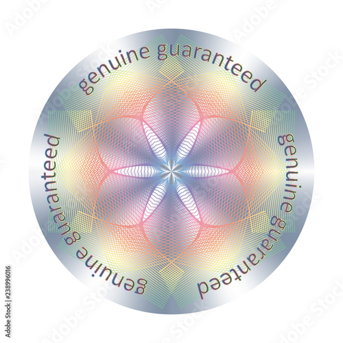 Round hologram imitating sticker. Vector element for product quality guarantee