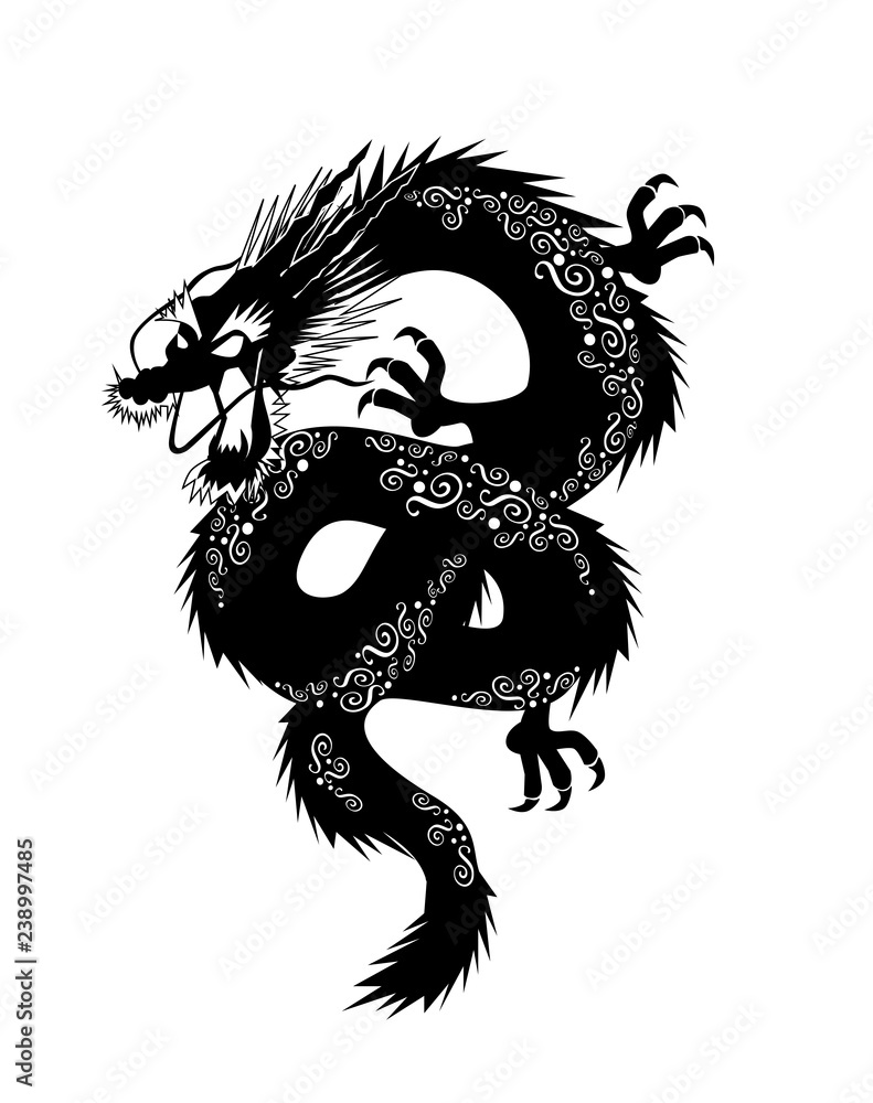 Black japanese dragon with ornament details, vector illustration Stock Vector Adobe Stock