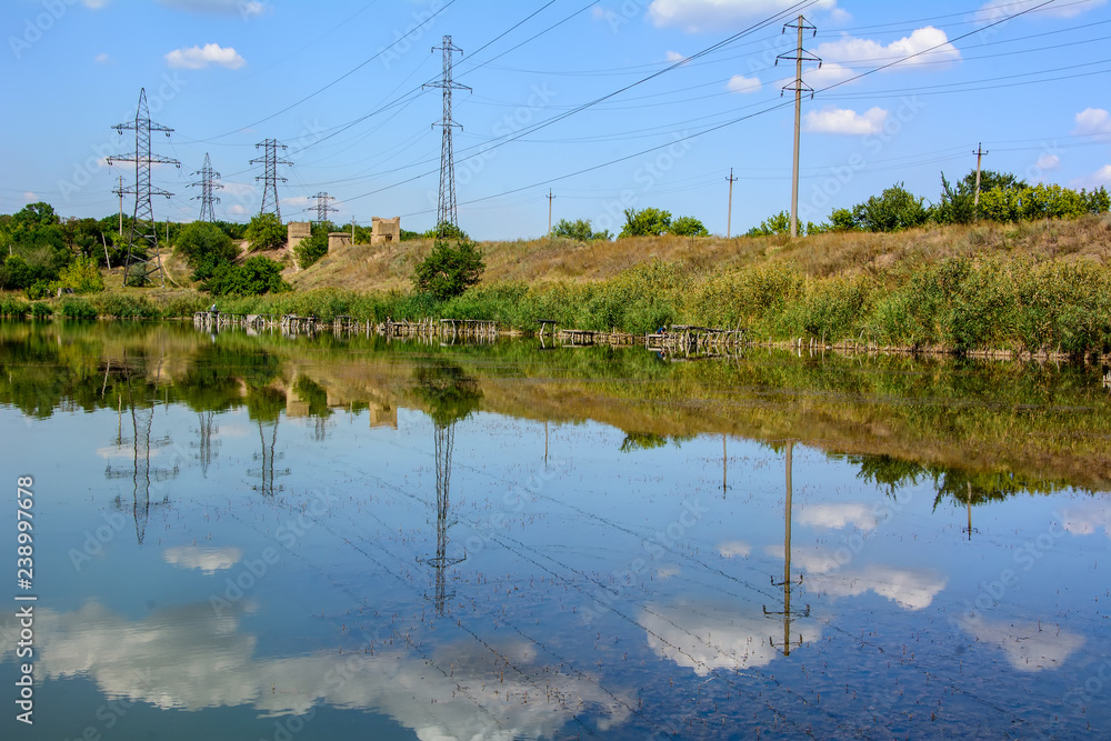 Obraz premium fishing on a pond in Enakievo in the Donbas
