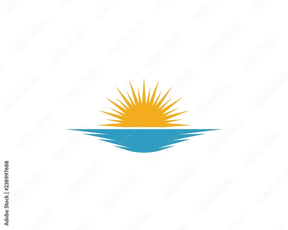 sun Logo Icon Vector Template.Sun over horizon
