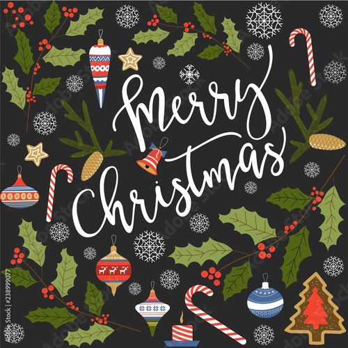 Merry Christmas happy New Year, mistletoe seamless pattern vector. photo