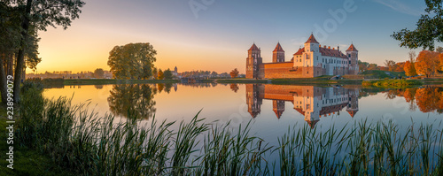 Mir castle in the sunsetlight. Belarus. Panorama photo