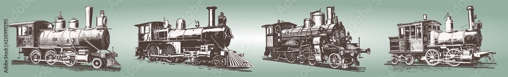 Locomotive engine vintage railway set #vector – Lokomotiven Dampflokomotive Eisenbahn