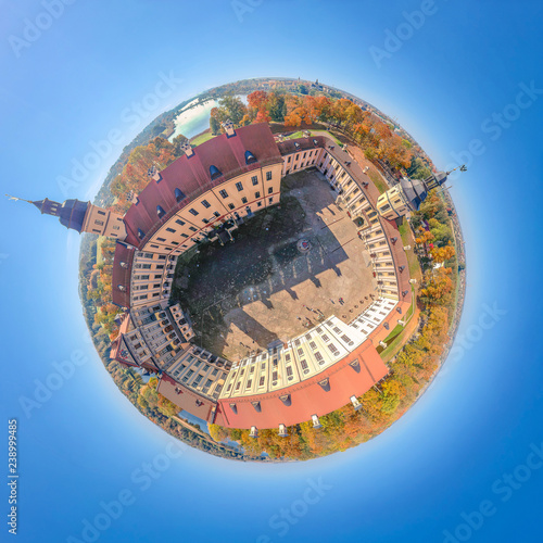 Little planet Nesvizh Castle in Belarus. Sphere panorama 360  