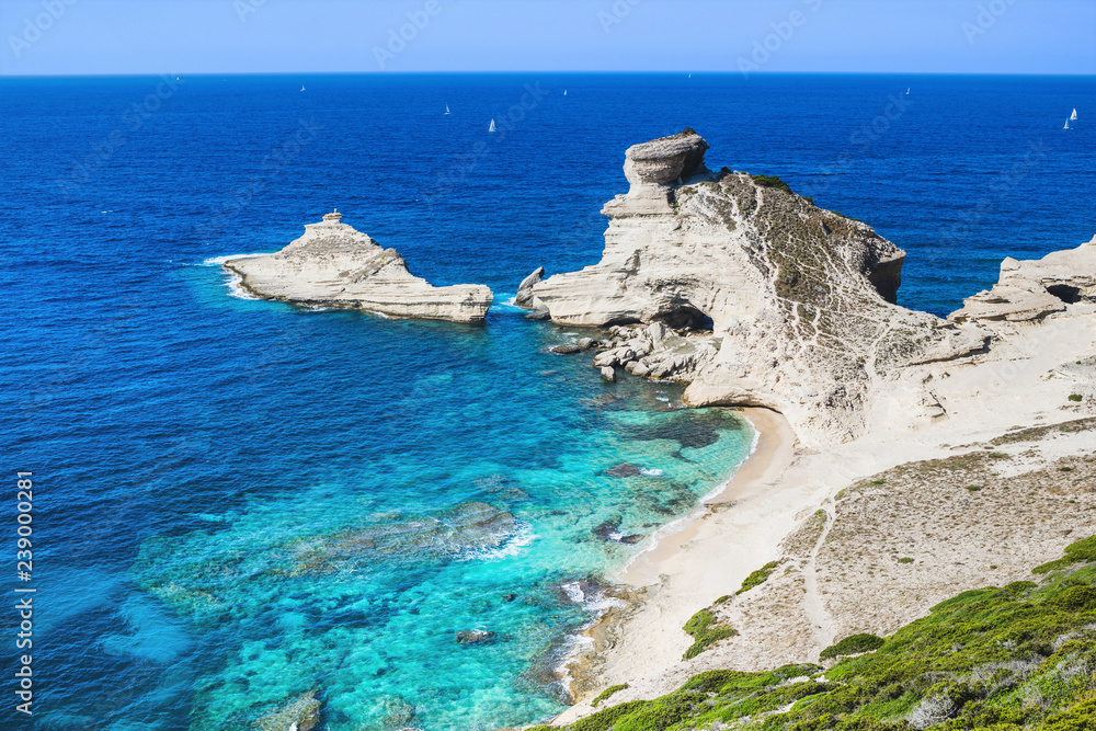 Beautiful Saint-Antoine beach near the Bonifacio town, Corsica island, France