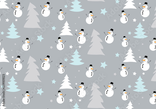 Christmas tree and snowman vector pattern