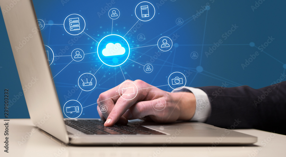 Businessman hand typing with cloud technology system and office symbol concept
Businessman hand typing with cloud technology system and office symbol concept
