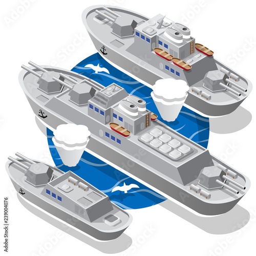 War ships. Isometric. Vector illustration.