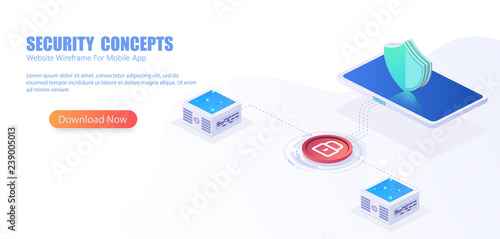 Lock. Security, safe, privacy or other concept illustration or background. Isometric internet security shield business concept.