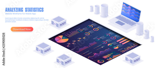 Infographic vector elements. Illustration of data financial graphs or diagrams, information data statistic. Isometric design. Data visualization concept. 3d isometric vector illustration.