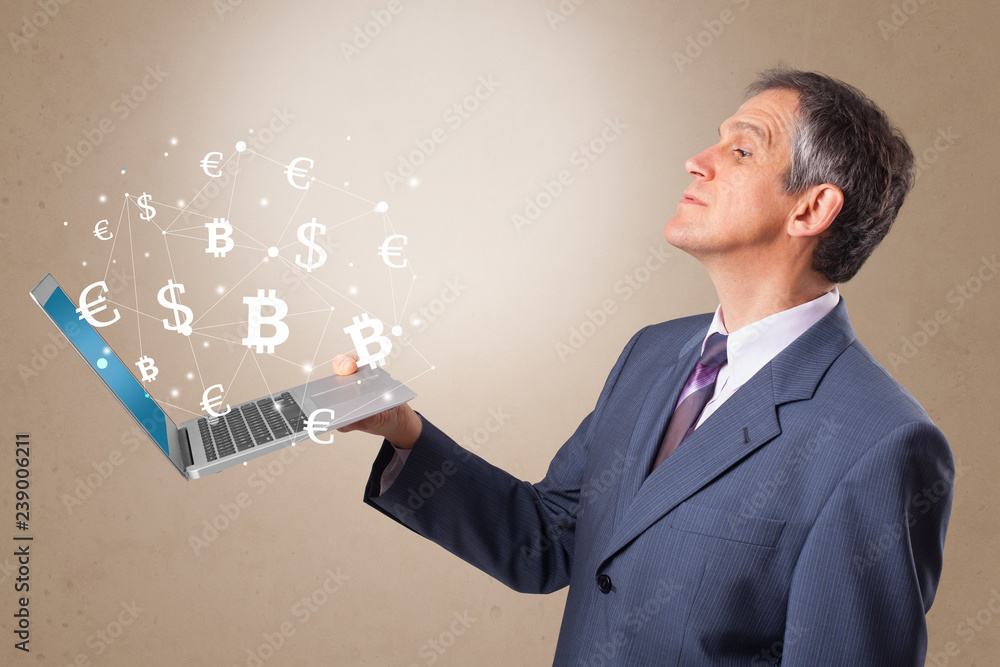 Man holding laptop with business communication concept
Man holding laptop with business communication concept