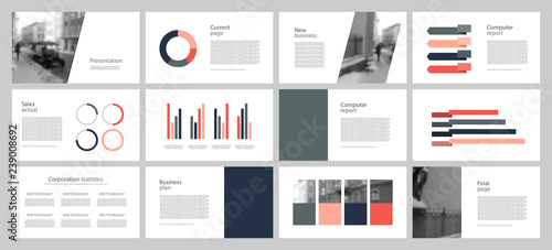 Annual report. Multicolored and black elements on a gray background. The best template from business presentations, used in marketing, advertising, business. Banner and flyer.