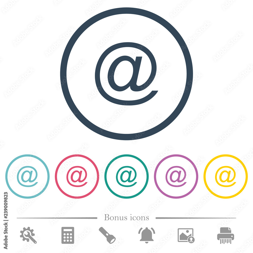 Single email symbol flat color icons in round outlines