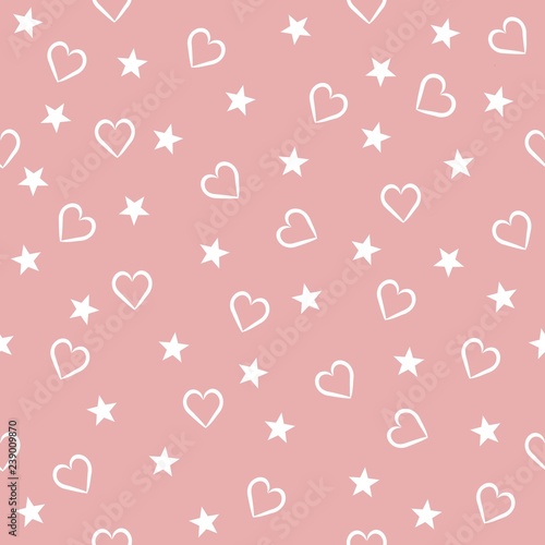 Hearts and stars seamless pattern Vector, pastel color