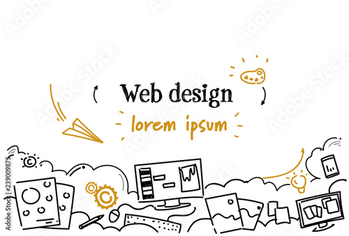 computer digital web design development concept sketch doodle horizontal copy space vector illustration