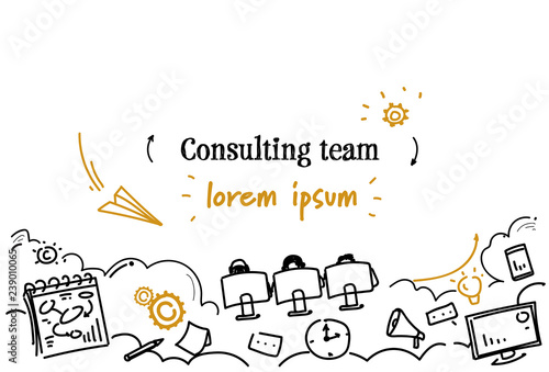 business support technology consulting team concept sketch doodle horizontal copy space