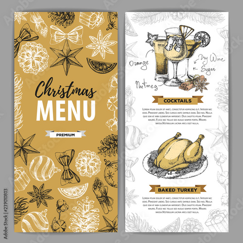 Hand drawing Christmas holiday menu design. Restaurant menu