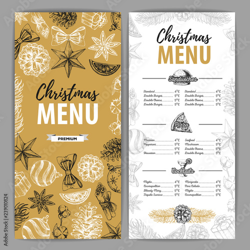 Hand drawing Christmas holiday menu design. Restaurant menu