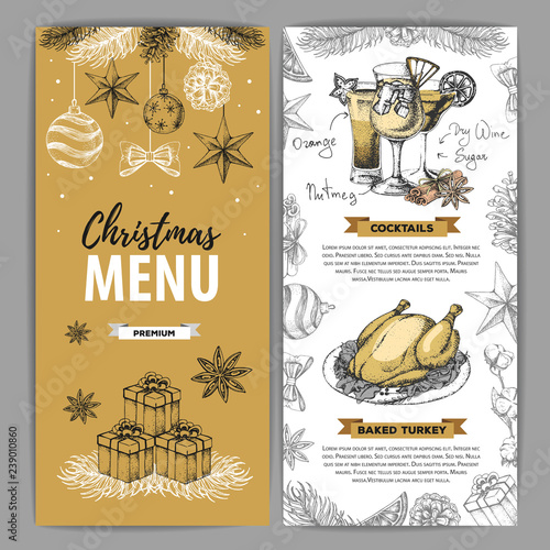 Hand drawing Christmas holiday menu design. Restaurant menu