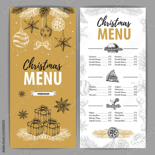 Hand drawing Christmas holiday menu design. Restaurant menu