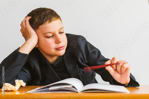 Tablou pe pânză inattentive student in the classroom. attention deficit disorder