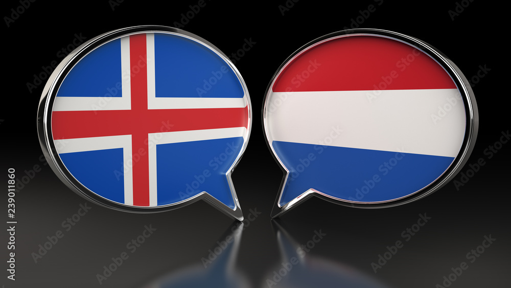 Obraz premium Iceland and Netherlands flags with Speech Bubbles. 3D illustration