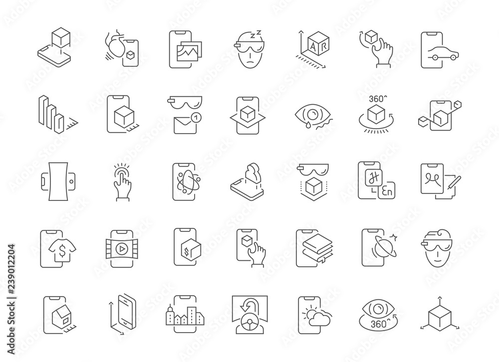 Set Vector Line Icons of Augmented Reality. Set Vector Line Icons of Augmented Reality.