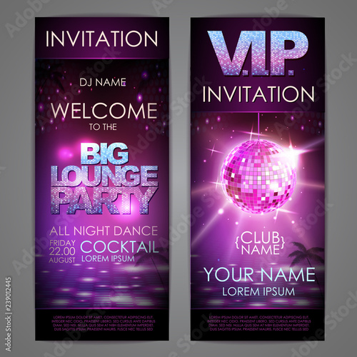 Set of disco background banners. Big lounge party poster